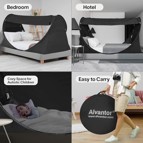 Privacy Pop Up Bed Tent for Twin Bed, Easy Setup Blackout and Breathable Mesh Bed Canopy Lightweight Portable Sleep Pod with Carry Bag Dream Tent for Indoor Outdoor Use- Twin/Black - view 5