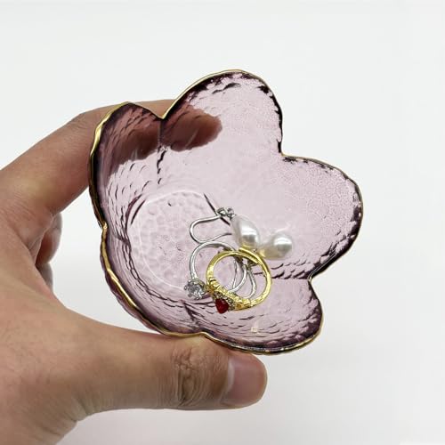 Purple Flower Ring Dish, Small Glass Jewelry Dish Tray, Ring Holder Jewlery Tray Trinket Dish, Bathroom Nightstand Decor Jewelry Bowl Christmas Friendship Birthday Gifts for Women, Soap Dish - view 6