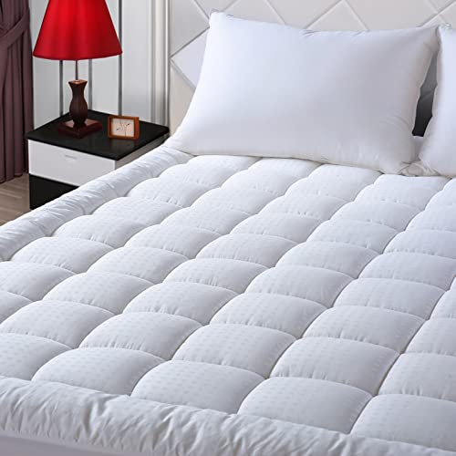 King Size Mattress Pad Cotton Pillow Top Mattress Topper White