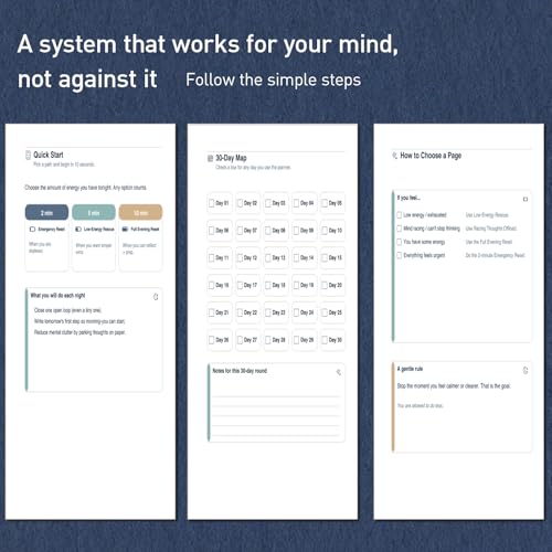 ADHD Evening Reset Planner (Undated) – 30-Day Night Routine Journal & Checklist, Calm Your Mind Before Bed, 2/5/10-Min Reset System, Brain Dump for Racing Thoughts, For Adults & Teens - view 2