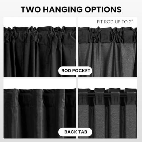 Velvet Room Darkening Curtains 108 Inch Long, 2 Panels, Black - view 5