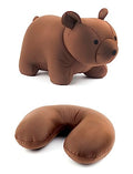Zip and Flip Brown Bear Travel Comfortable & Breathable Soft Neck Pillow, Grey, for Sleeping, Flight Head Rest, Easy to Carry, Neck Support