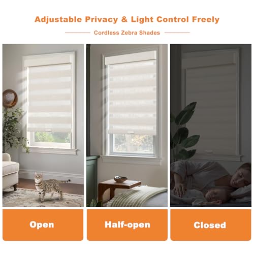 Linen Cordless Zebra Blinds for Windows(Custom Size,Cream) - view 4