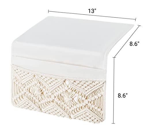 Macrame Bedside Caddy, Boho Bed Storage Organizer, 4 Pockets Ivory - view 6