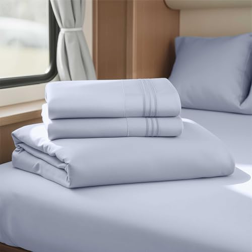 Ice Blue Short Queen Sheets for RV, Hotel Luxury RV Queen Sheets Set, 4 Piece Fitted Bed Sheet Set and Pillowcases, Super Soft, Wrinkle-Free, and Breathable Camper Bedding - view 2