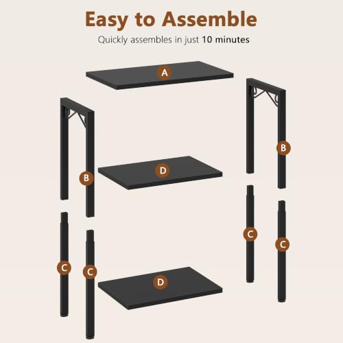 3 Tier Tall Narrow Side Table, Slim Nightstand with Storage Shelves, Space-Saving End Table for Small Areas, Sturdy Metal Frame, for Living Room Bedroom Couch Hallway, Black - view 6
