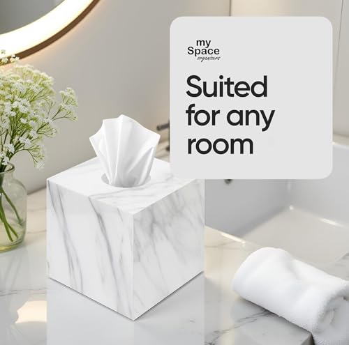 Tissue Box Cover Holder Square Marble Tissue Box Holder Bathroom Vanity Nightstand Bedroom Livingroom Decorative Decor Toilet Organizer Tissues (Marble, Square) - view 3