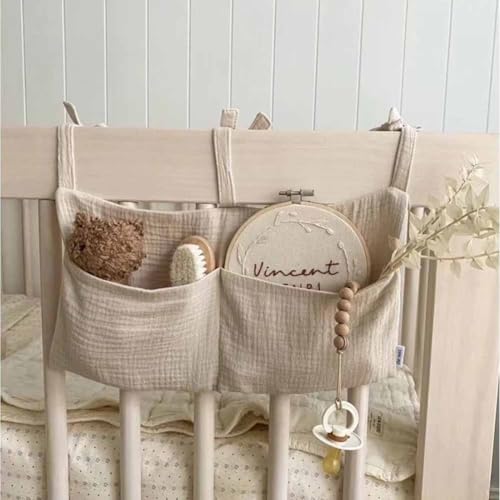 Cotton Baby Bedside Hanging Storage Bag,2 Pockets Organizer(Oatmeal) - view 3