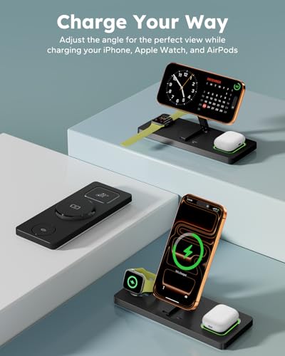 Foldable 3 in 1 Charging Station for Magsafe, Phone and Watch Charger Stand for Apple Devices, Wireless Desk Charger Dock for iPhone 17 16 15 14 13 12 Series, Apple Watch and Airpods - view 5