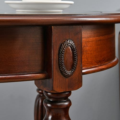 Oval Round Glass End Table, 2-Tier Solid Wood Glass Top End Side Tables, Traditional Victorian Nightstand for Bedroom Living Room Office, 28" W x 22" D x 24.2" H, Cherry Walnut CJZ-1533-GT - view 6