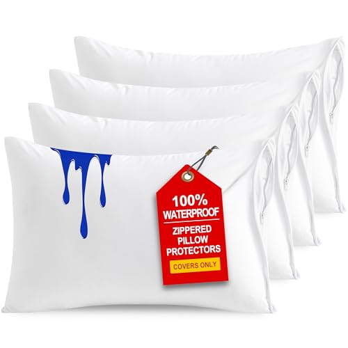 Waterproof Standard Pillow Protectors, 4 Pack, White
