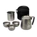 Titanium Tea Set, Portable Kung Fu Tea Pot with 3 Tea Cups, Double-layer Teapot with Strainer, Lightweight Tea Make for Outdoor Camping Backpacking Coffee