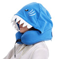 Privacy-Friendly Hooded Travel Pillow for Kids & Adults, Sensory-Friendly, Memory Foam Neck Support for Airplane, Car & Train, Breathable Fabric, Portable, Ultimate Comfort Shark