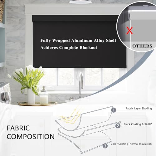 Cordless Blackout Roller Shades, 34" W x 72" H, Black - view 4