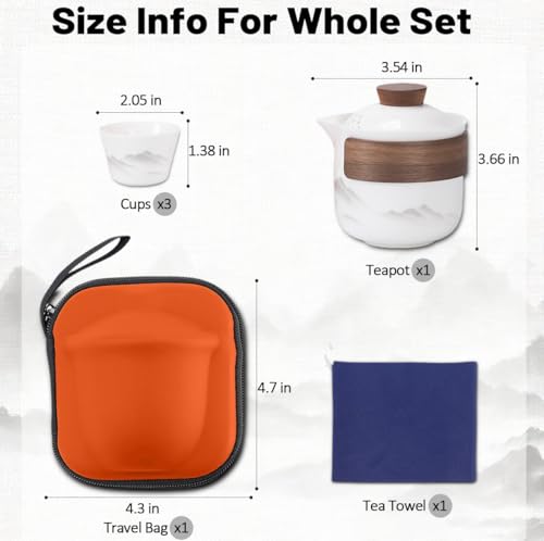 Porcelain Chinese Gongfu Tea Set,Portable Ceramic Teapot Set,Portable All in One Mini Travel Bag for Travel,Home,Gifting,Outdoor Camping Picnic and Office Business Hotel Tea lover - view 2