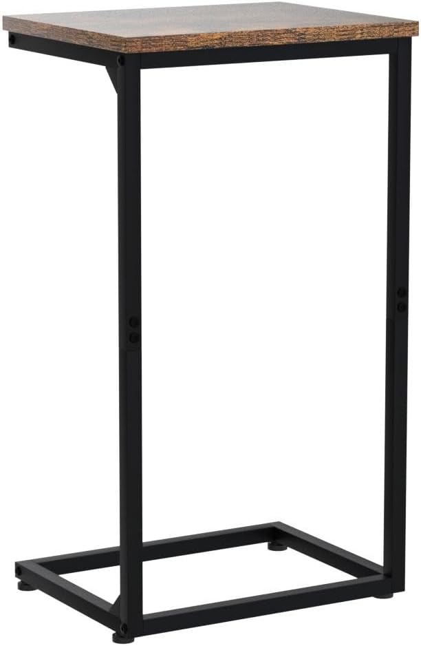 Couch Side Table, 26.37" Tall C Shaped End Table Set of 2 | TV Trays That Slide Under Sofa, Slim Laptop Workstation for Living Room Bedroom Small Spaces, Rustic Brown - view 4