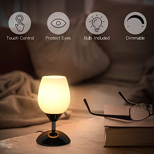 Touch Control Table Lamp Dimmable Small Lamp, Ambient Light with Opal Glass Shade Simple Night Light, Modern Accent Lamp Bedside Nightstand Lamp for Bedroom Living Room, E12 Bulb Included - view 2