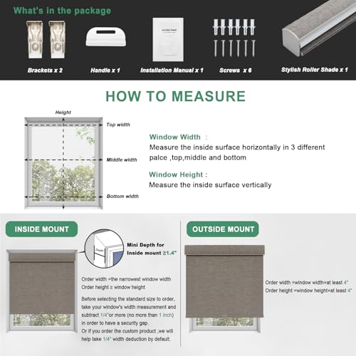100% Blackout Roller Blinds Cordless Shades with Natural Linen Fabric,Roller Blinds for Indoor Windows,Custom Blinds & Shades for Home,Bedroom,46" W X 48" H,Brown (Blackout) - view 6