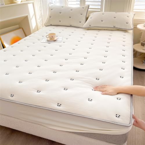 Mattress Cover Fitted Sheet Thickened Cotton Mattress Cover Protector Soft Comfortable Warm Non-Slip Breathable Mattress Topper 360°All-Around Package All-Inclusive for Bedroom,King Size