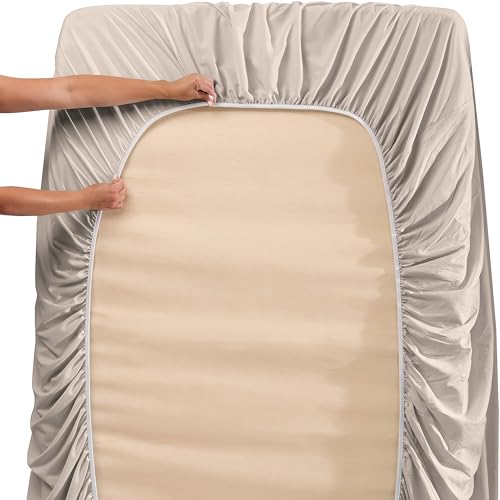 Bed Sheets, Luxury Soft 6 Piece Bed Sheet Set Extra Deep Pocket Fitted Sheets Fits Mattress up to 21", Double Brushed Bedding Sheets & Pillowcases, Queen, Natrual Linen - view 5