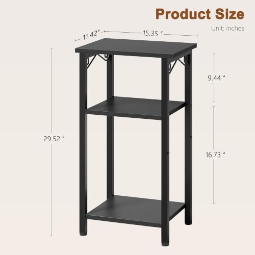 3 Tier Tall Narrow Side Table, Slim Nightstand with Storage Shelves, Space-Saving End Table for Small Areas, Sturdy Metal Frame, for Living Room Bedroom Couch Hallway, Black - view 3