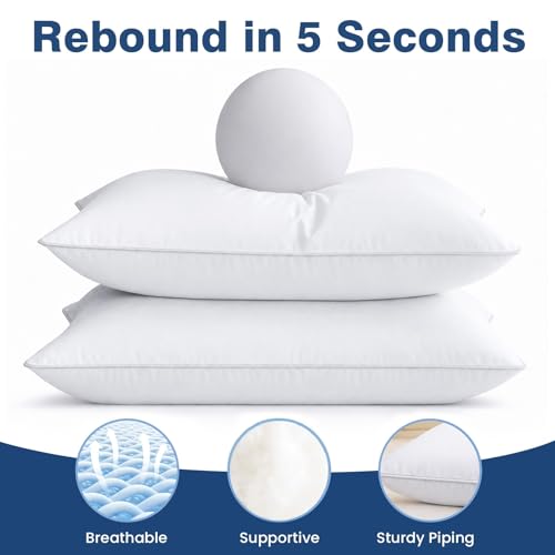Pillows Standard Size Set of 4, Hotel Quality Bed Pillows for Sleeping 4 Pack, Cooling Pillows for Side Back and Stomach Sleepers, Down Alternative Soft Pillows with 100% Organic Cotton Shell, 18"x26" - view 5