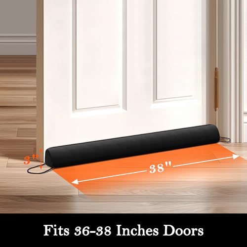 Door Draft Stopper with Removable Washable Cover, 38", Black - view 2