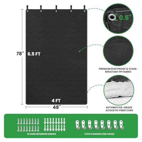 Sound Dampening Blanket for Windows & Studios, 78”L x 48” W, 2 Pcs, Black - view 6