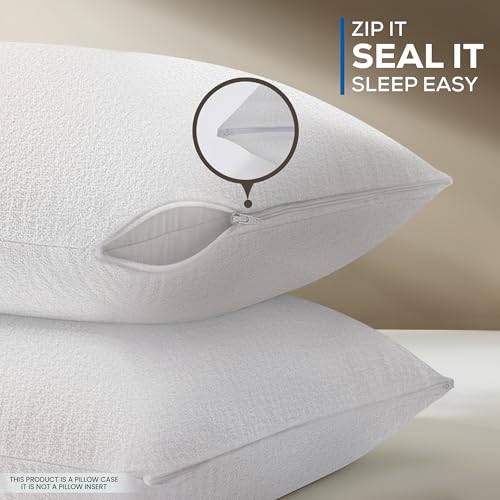 Soft Terry Waterproof Pillow Protectors with Zipper Queen Size, Set of 4 - view 4