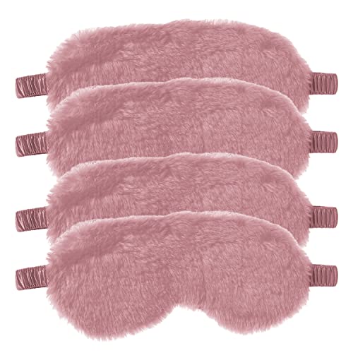 Fluffy Sleep Mask 4 Pack - Plush Blackout Eye Masks for Sleeping, Soft Blindfold with Silky Back, Cozy Gifts for Women Men Travel, Dark Pink