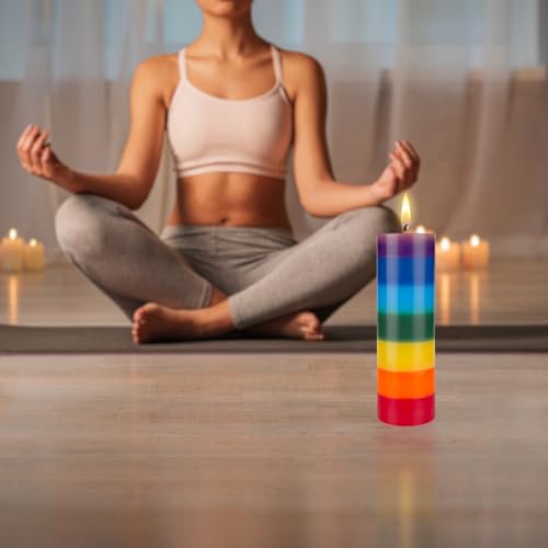 3 pcs Unscented Multi Color Solid Pillar Chakra Candles, Hand Poured Premium Wax Candle 3 Inch x 9 Inch, 100% Cotton Wick, Positive Energy, Healing, Meditation, Relaxation, Reiki, Yoga - view 4
