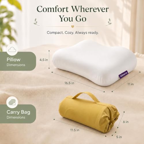 Travel Memory Foam Neck Pillow – Compact Deep Sleep Pillow for Side & Back Sleepers, Portable for Hotels, Camping, On-The-Go, with Yellow Storage Bag - view 5
