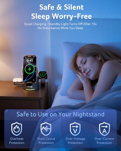 3 in 1 Wireless Charging Station for Apple, Strong Magnetic Charger for iPhone, Magesafe Charger, Fast Charger Stand Compatible with iPhone 18, Apple Watch, AirPods (Non-Battery, with Adapter) - view 6