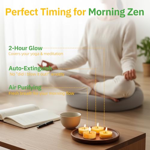 50 Pack Bulk Beeswax Tea Light Candles-2 Hour Short Burn Time for Daily Meditation & Yoga-Natural Beeswax Votive Candles for Oil Burners,Evening Dinner,Ritual & Emergency, Clean Burning & Non-Toxic - view 5