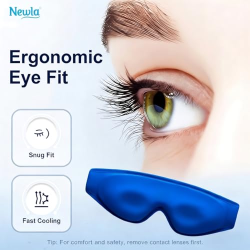 Cooling Gel Eye Mask for Puffy Eyes: Upgraded Full-Eye Coverage: Larger Contoured Cold Compress for Dark Circles & Eye Bags, Soft Flexible Reusable Gel, Adjustable Strap, Travel Pouch (Blue) - view 2