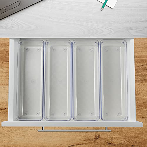 Drawer Organizer Modular, Box Tray Storage Bins for Office, Home, Makeup, Kitchen, Junk Drawer (4 Pieces) (Clear Crystal Plastic) - view 3