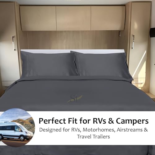 Microfiber RV Sheet Sets, 48x75 3/4 Full Bunk, Dark Grey Solid - Fits Mattresses up to 8 Inches Deep, 4 Piece RV Bed Sheets for Campers, Motorhomes, and Travel Trailers - view 2