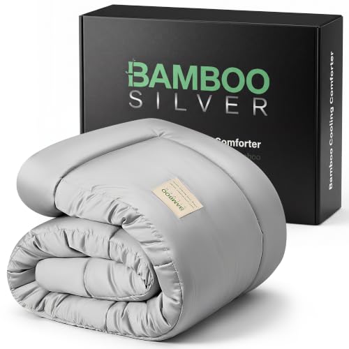 Cooling Comforter Duvet Insert King Size, Hypoallergenic 100% Viscose Derived from Bamboo Shell & Fill - All Season Quilted Down Alternative - Breathable Comforter for Hot Sleepers - Grey 102"x90"