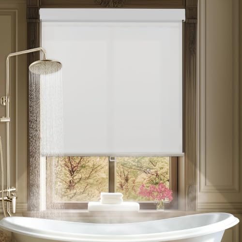 No Drill Waterproof Blackout Roller Shades, White, 23"W X 62"H