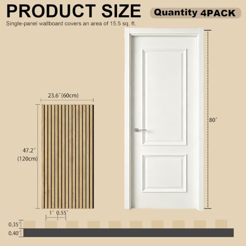 4 Pack 47.2"x23.6" Wood Slat Acoustic Panels,Noise Dampening,Teak - view 2