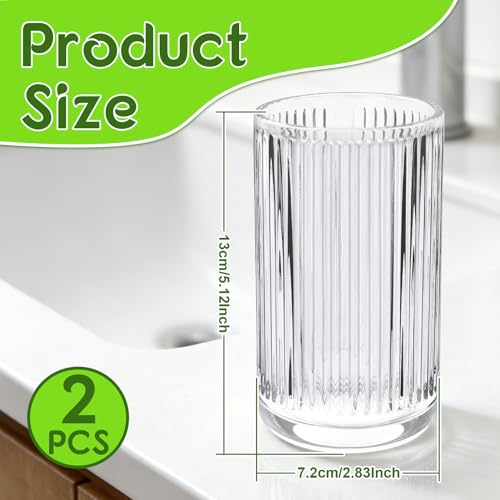 2 PCS Glass Tumbler Cups, Clear Glass Toothbrush Holder, 12 Oz - view 2