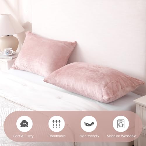 Velvet King Size Pillowcases of 2 Pack, Ultra Soft Breathable Pillow Cases with Flap Closure for Bed, Luxury Fuzzy Warm Flannel Velvet Pillow Covers, No Insert (King 20x40 Inches, Light Mauve) - view 2