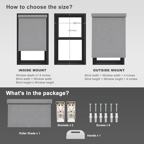 Blackout Roller Shades for Windows,Cordless,Linen Fabric,Roller Blinds for Windows,Thermal Insulated Fabric UV Protection,Window Shades for Home,Office,Bedroom,Door,Blackout-Grey,Custom Now - view 6
