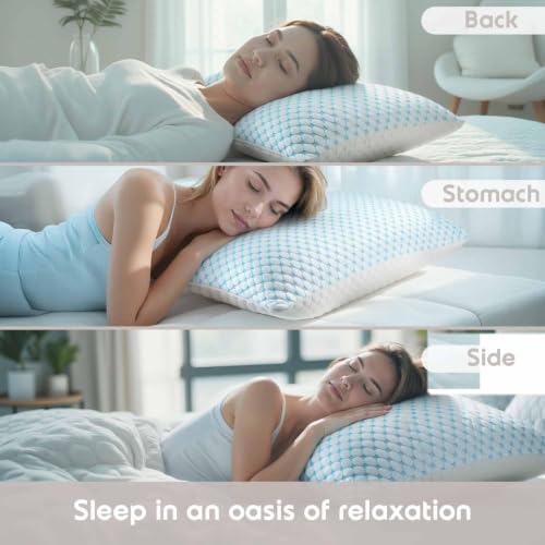 Cooling Pillow, Shredded Memory Foam Pillows King Size Set of 2, Gel Infused Cool Pillow, Adjustable King Size Pillow for Sleeping, Breathable King Pillow, Washable Removable Bed Pillow Cover - view 3