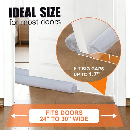Under Door Draft Stopper 24-30" Adjustable Wind Stopper for Door & Window, Foam Door Sweep Air & Noise Blocker for Bottom of Doors Double Side Seal - Spandex Super Soft Grey - view 5
