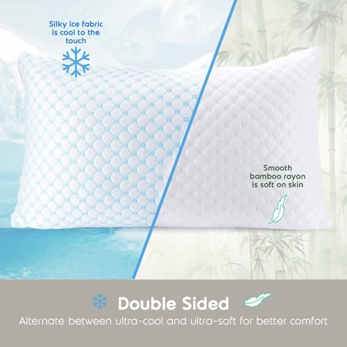 Cooling Pillow for Sleeping 2 Pack, Luxury Shredded Memory Foam Pillows Queen Size Set of 2, Adjustable Cold Gel Pillows for Hot Sleepers Supportive Cool Pillow for Side Back Stomach Sleepers - view 4