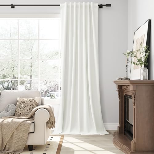100% Blackout Linen Ivory Curtains 52x84 Inches for Bedroom - view 6