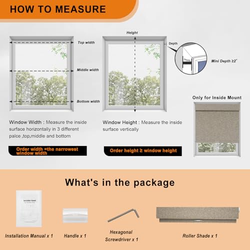 No Drill Blackout Roller Shades for Windows,Khaki,Custom Size - view 6