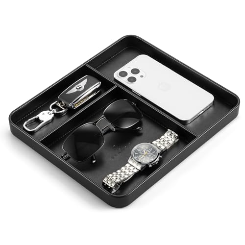 Valet Tray, PU Leather Nightstand Organizer with Divider