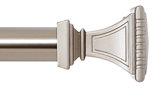 Decorative Window Curtain Rod - Carved Square Finials, 1 1/8 in Rod, 48 to 86 in. Satin Nickel